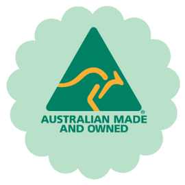 Australian Made logo in a green scalloped bubble