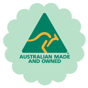 Australian Made logo in a green scalloped bubble