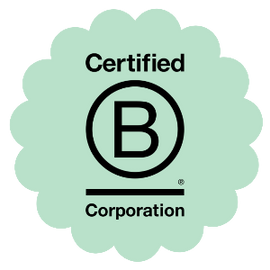 B Corp ANZ certified logo with green scallop background