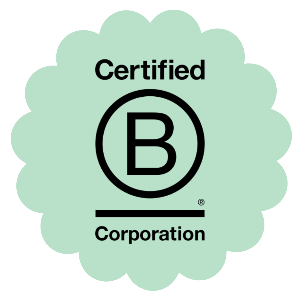 B Corp ANZ certified logo with green scallop background