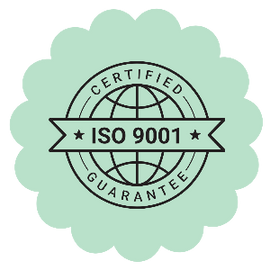 ISO 9001 Certified Icon in a green scallop